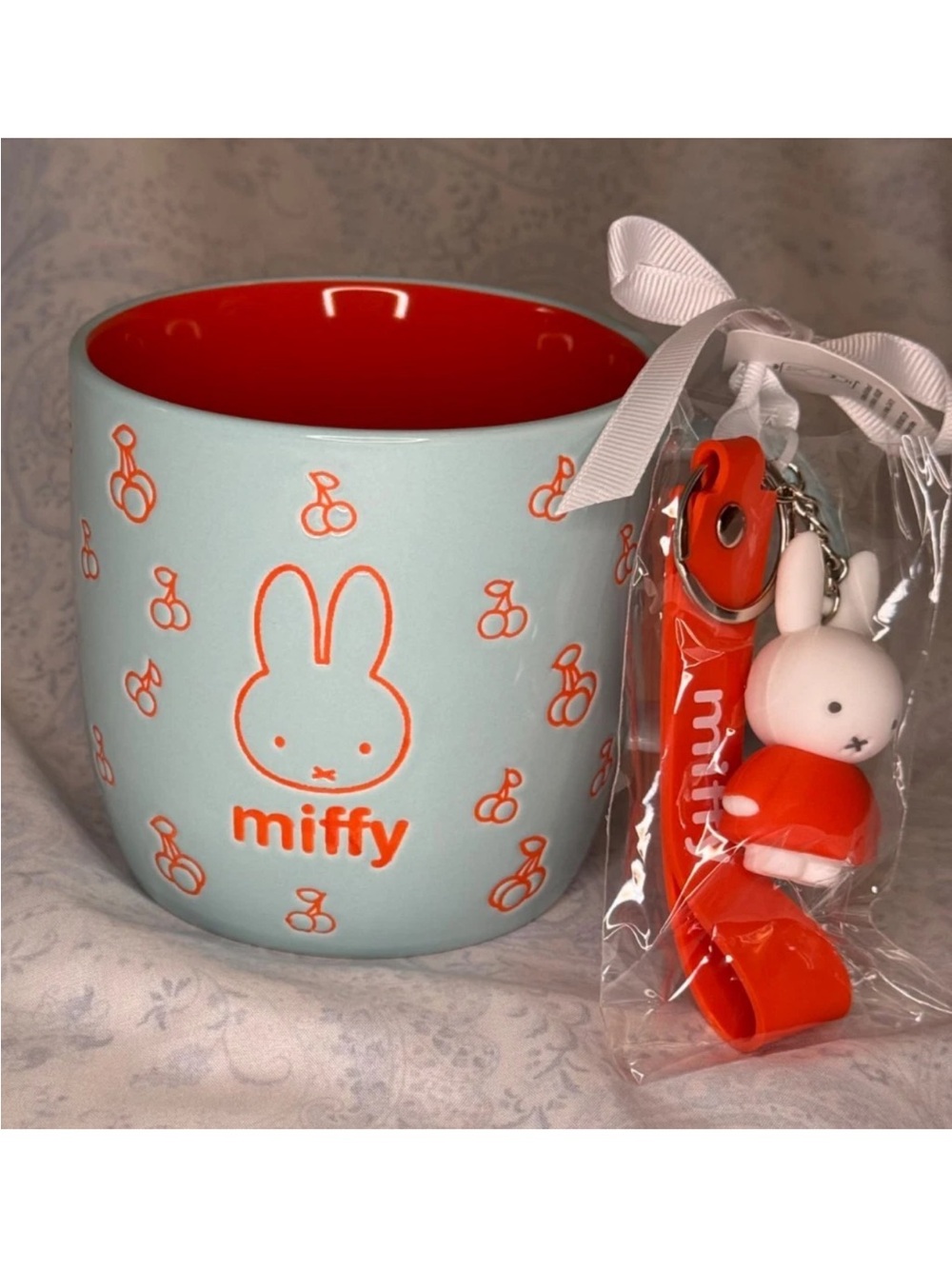 Miffy Ceramic Mug with Red Accent & Miffy Keychain